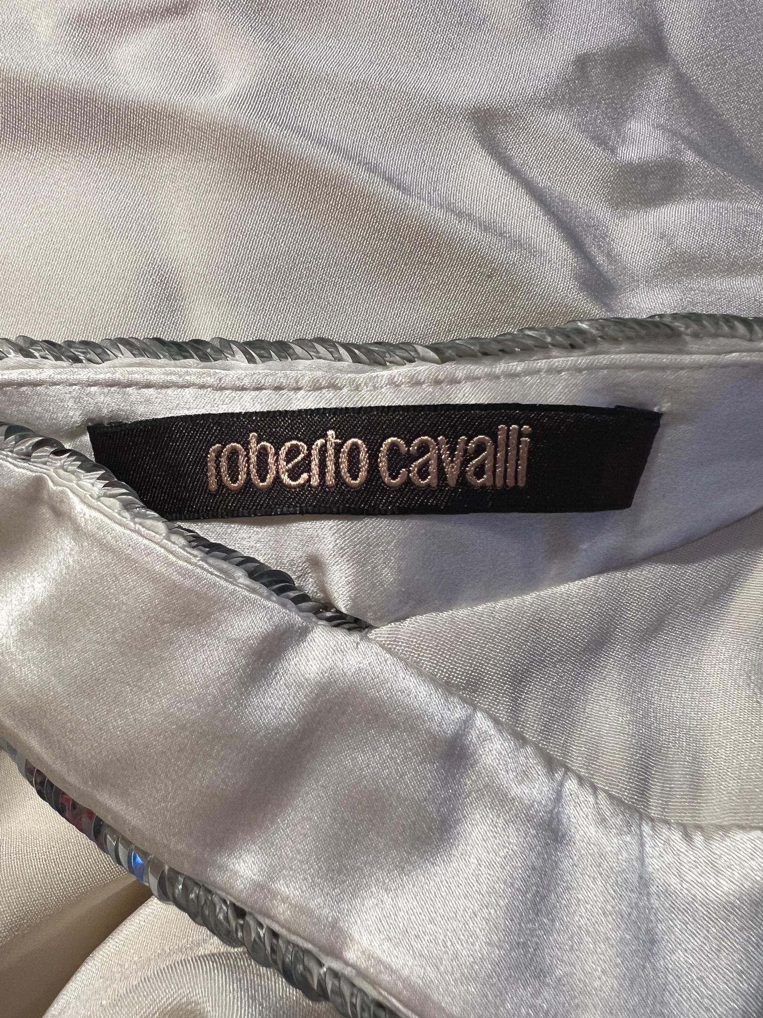 Women's 2010s Roberto Cavalli White and Silver Sequin Evening Gown For Sale