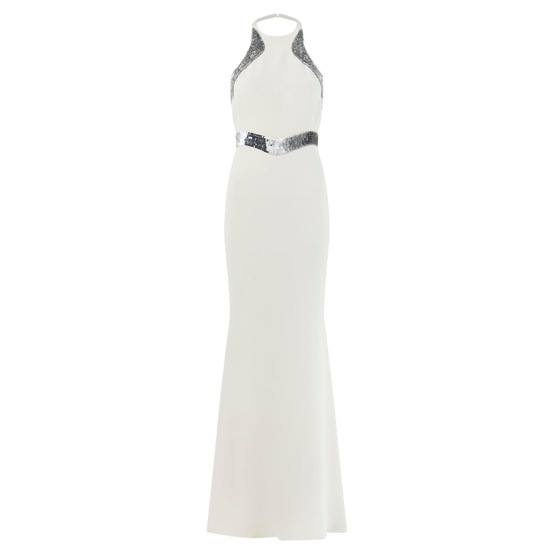 2010s Roberto Cavalli White and Silver Sequin Evening Gown For Sale