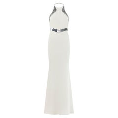 2010s Roberto Cavalli White and Silver Sequin Evening Gown