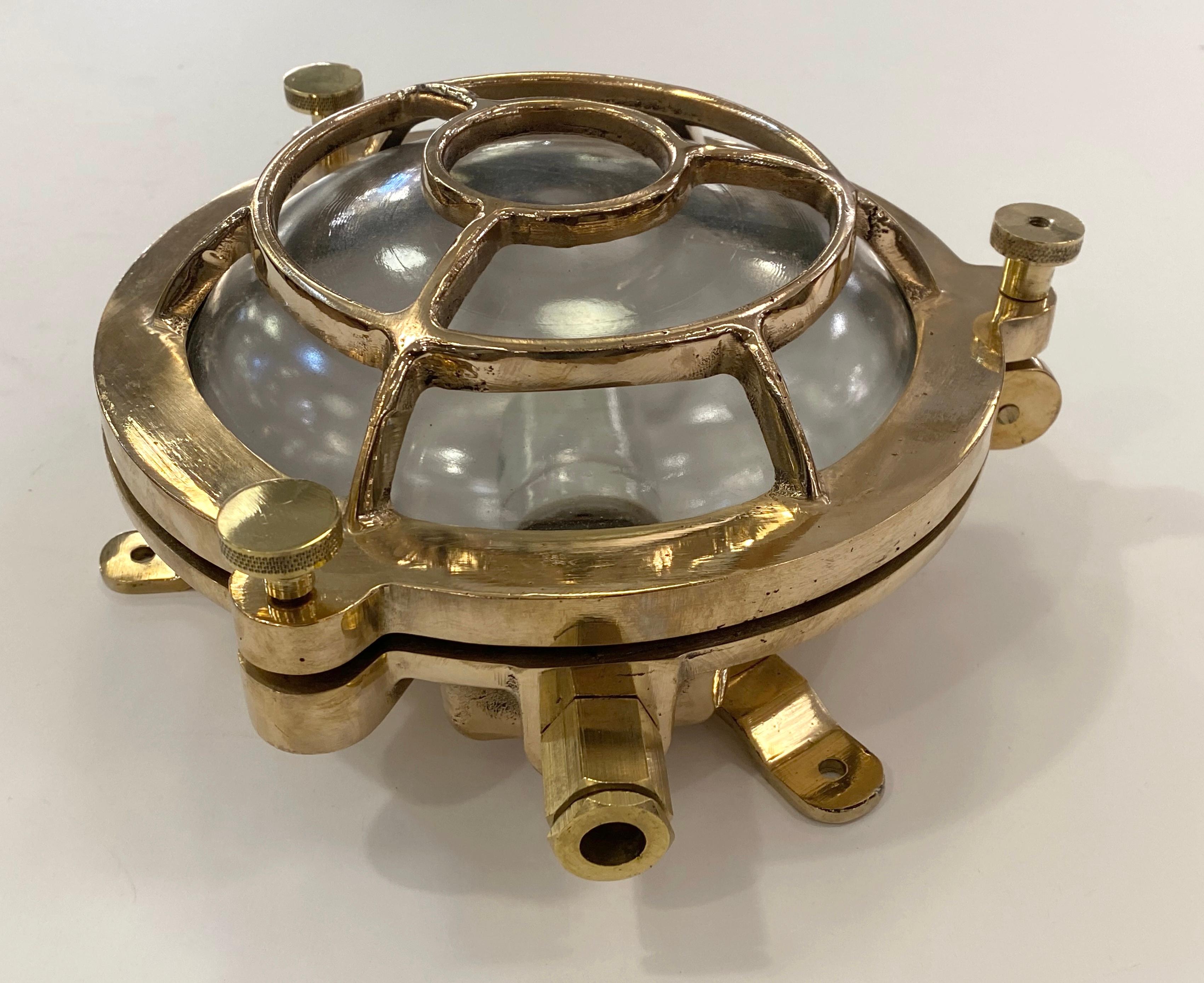 Contemporary Round Brass Nautical Ship Light Sconce Quantity Available Cage Bulkhead For Sale
