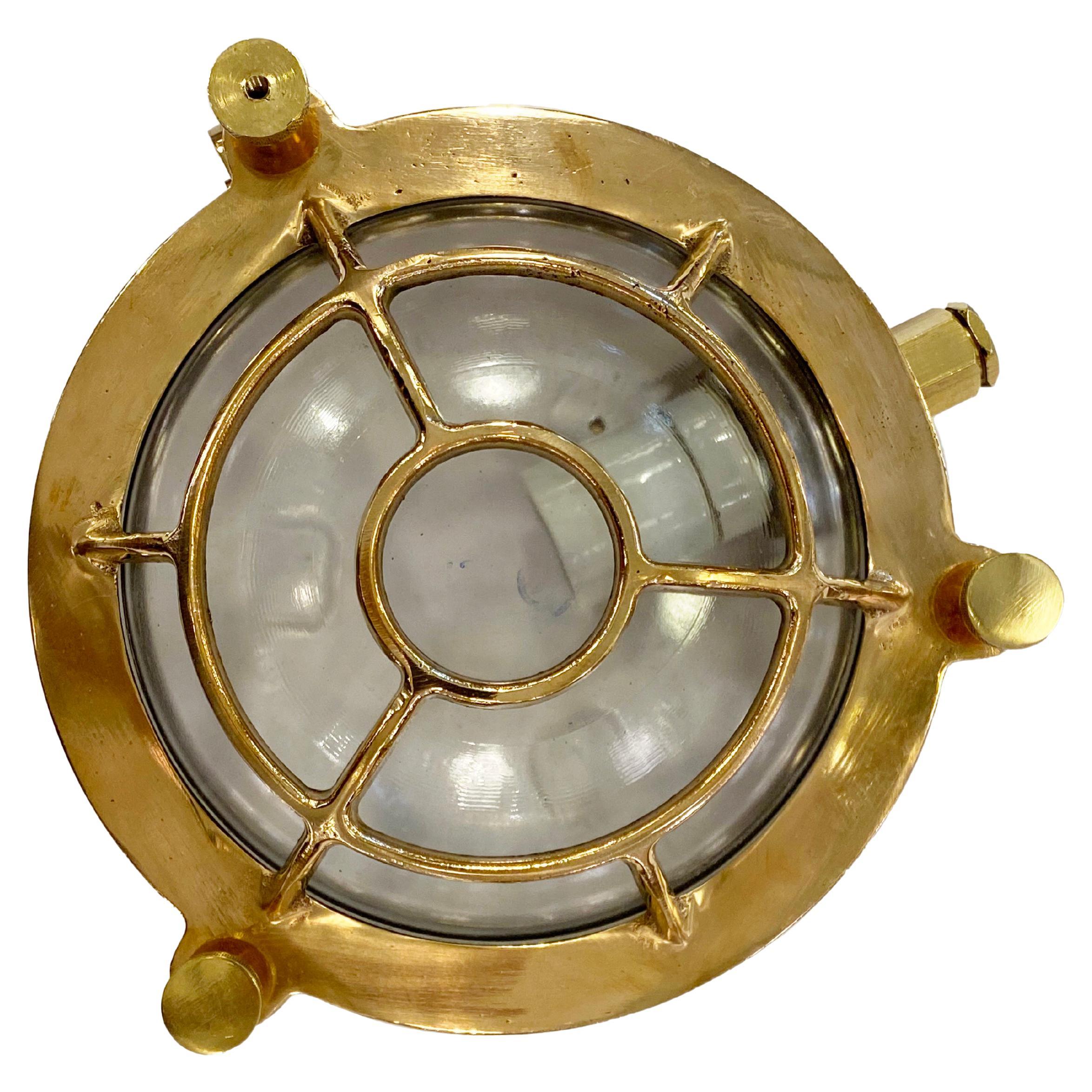 Round Brass Nautical Ship Light Sconce Quantity Available Cage Bulkhead For Sale