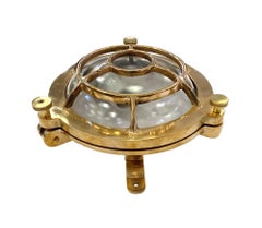 2010s Round Nautical Ship Light Sconce Cast Brass with Cage Bulkhead