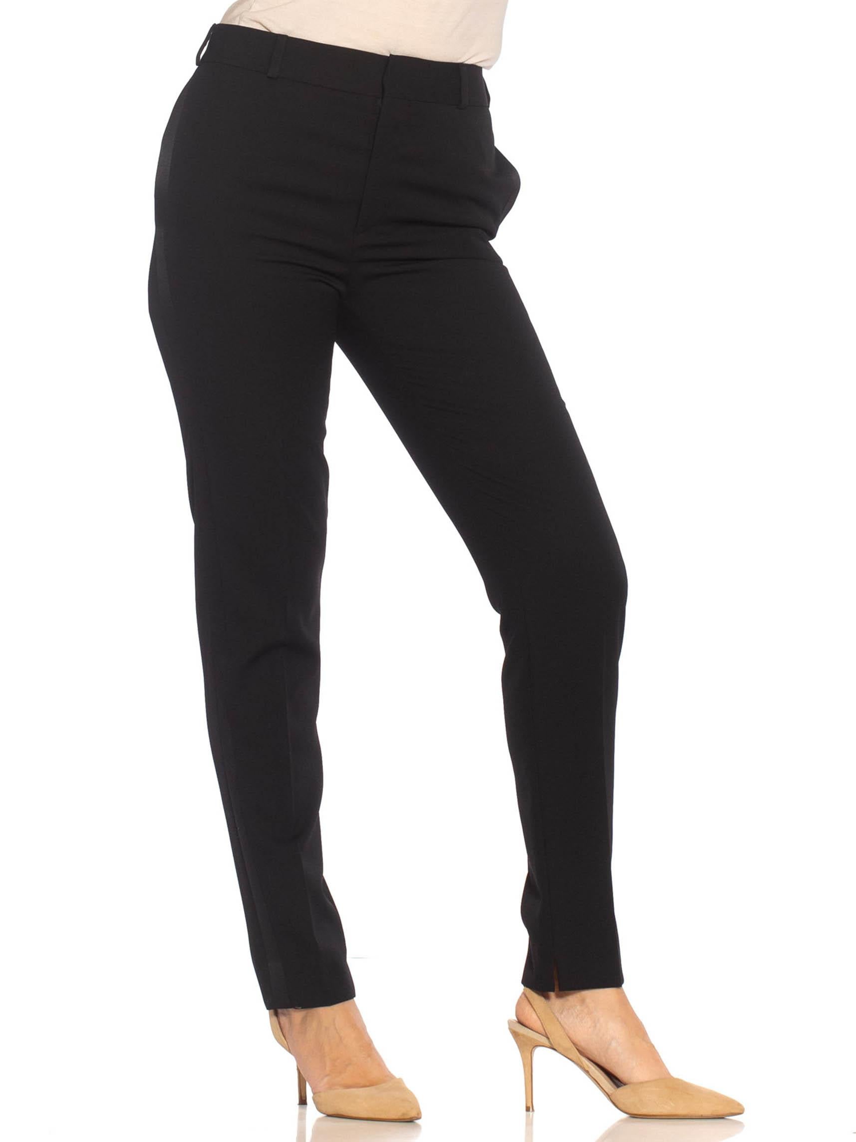 Women's 2010S SAINT LAURENT Black Wool Blend Slim Tux Stripe Pants