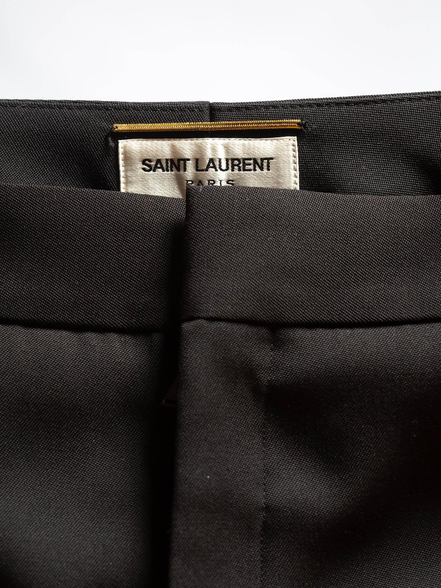 2010S SAINT LAURENT Black Wool Blend Slim Tux Stripe Pants 6