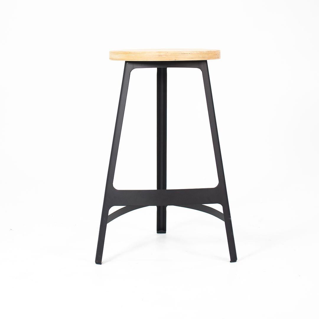 2010s Sean Dix Factory Counter Stool in Steel and Plywood 4x Available In Good Condition For Sale In Philadelphia, PA