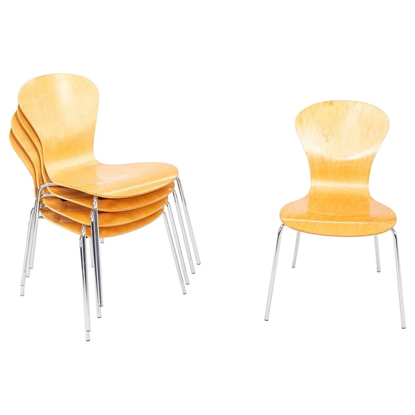 2010s Set of Five Ross Lovegrove for Knoll Sprite Stacking Chairs in Beech For Sale