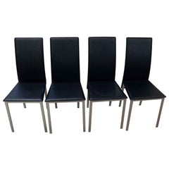 2010s Set of Four Black Mid-Century Modern Style Chairs with Aluminum Frame