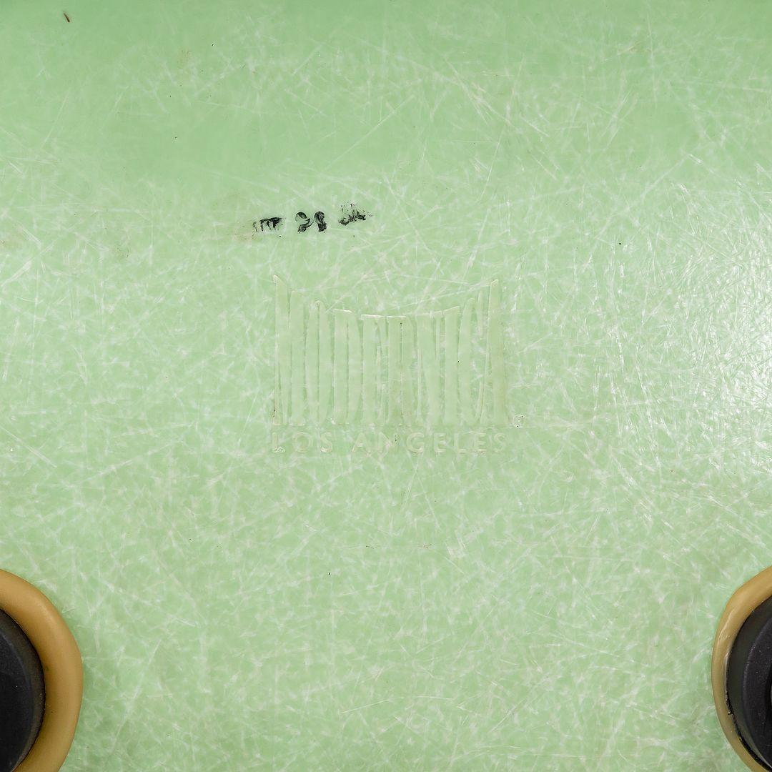 2010s Set of Four Eames Modernica Fiberglass Side Chairs H Base in Light Green 4