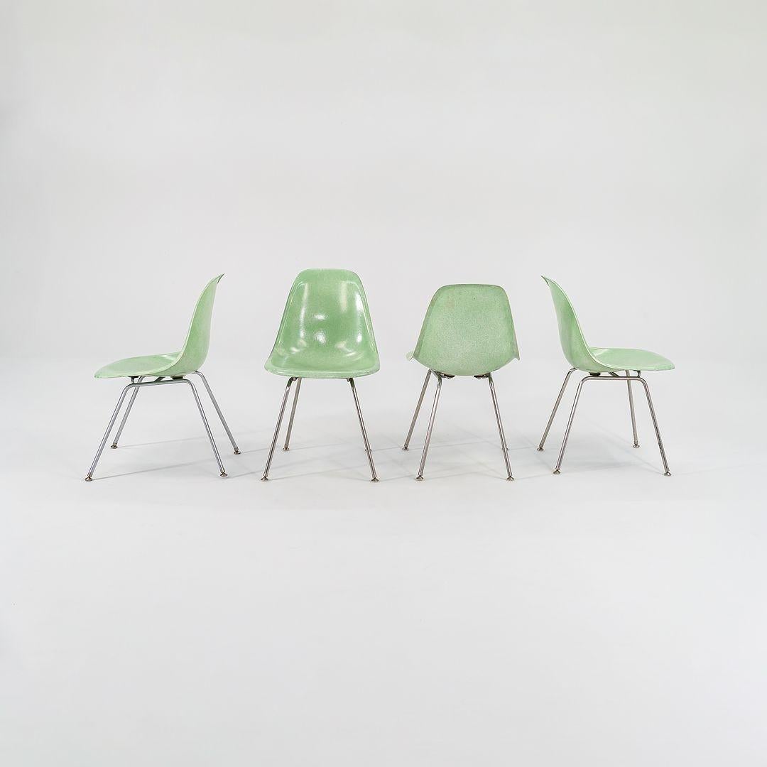 2010s Set of Four Eames Modernica Fiberglass Side Chairs H Base in Light Green 6