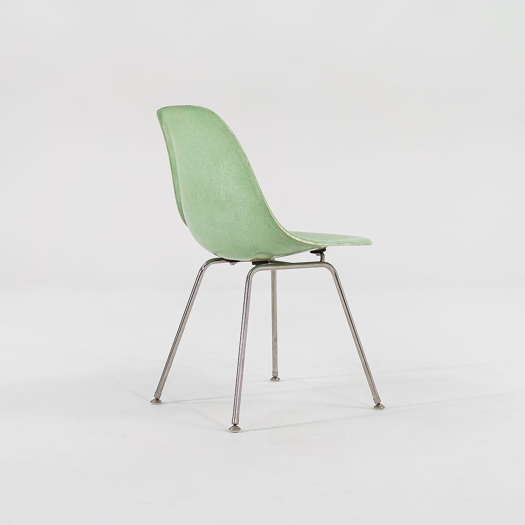 American 2010s Set of Four Eames Modernica Fiberglass Side Chairs H Base in Light Green