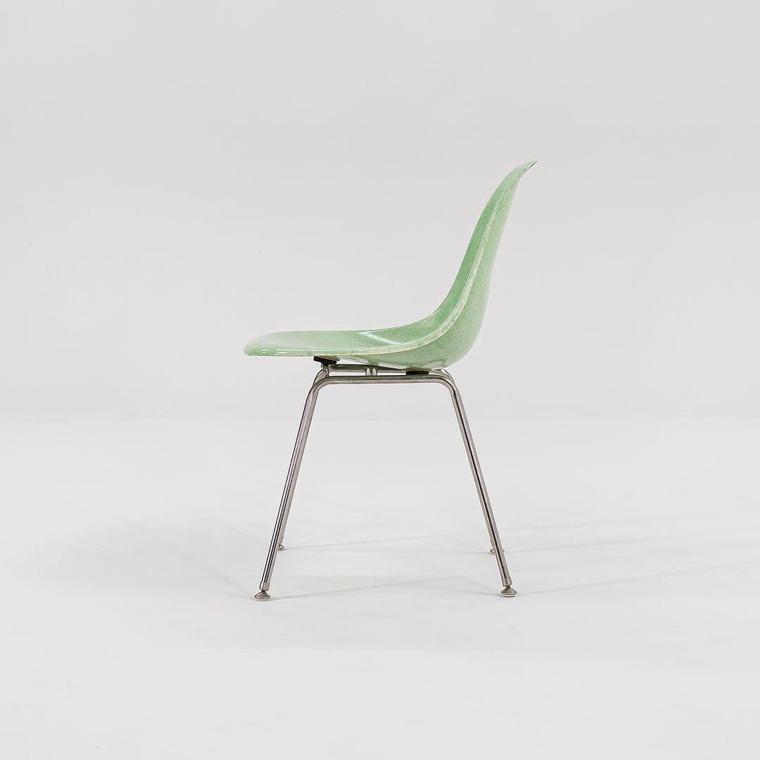 2010s Set of Four Eames Modernica Fiberglass Side Chairs H Base in Light Green In Excellent Condition In Philadelphia, PA
