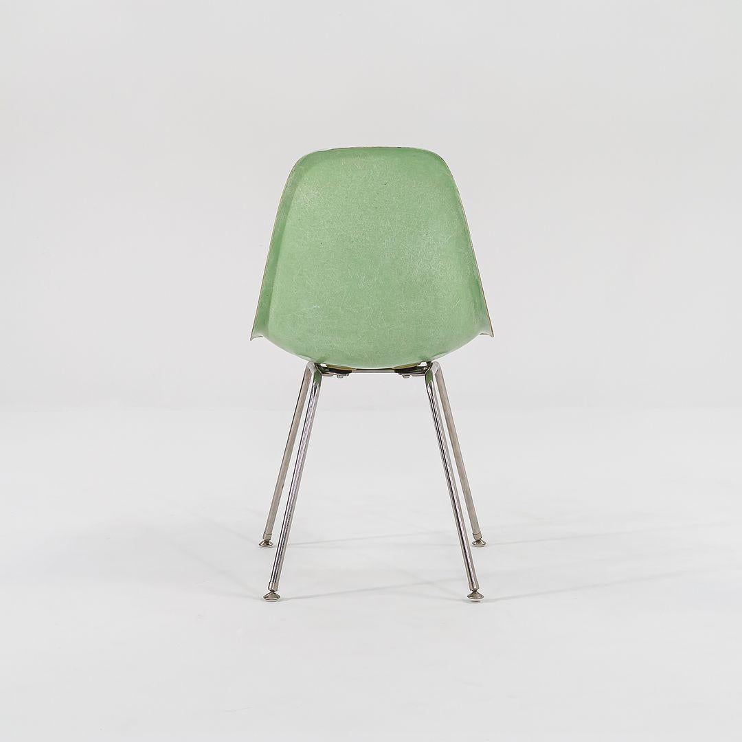 Contemporary 2010s Set of Four Eames Modernica Fiberglass Side Chairs H Base in Light Green