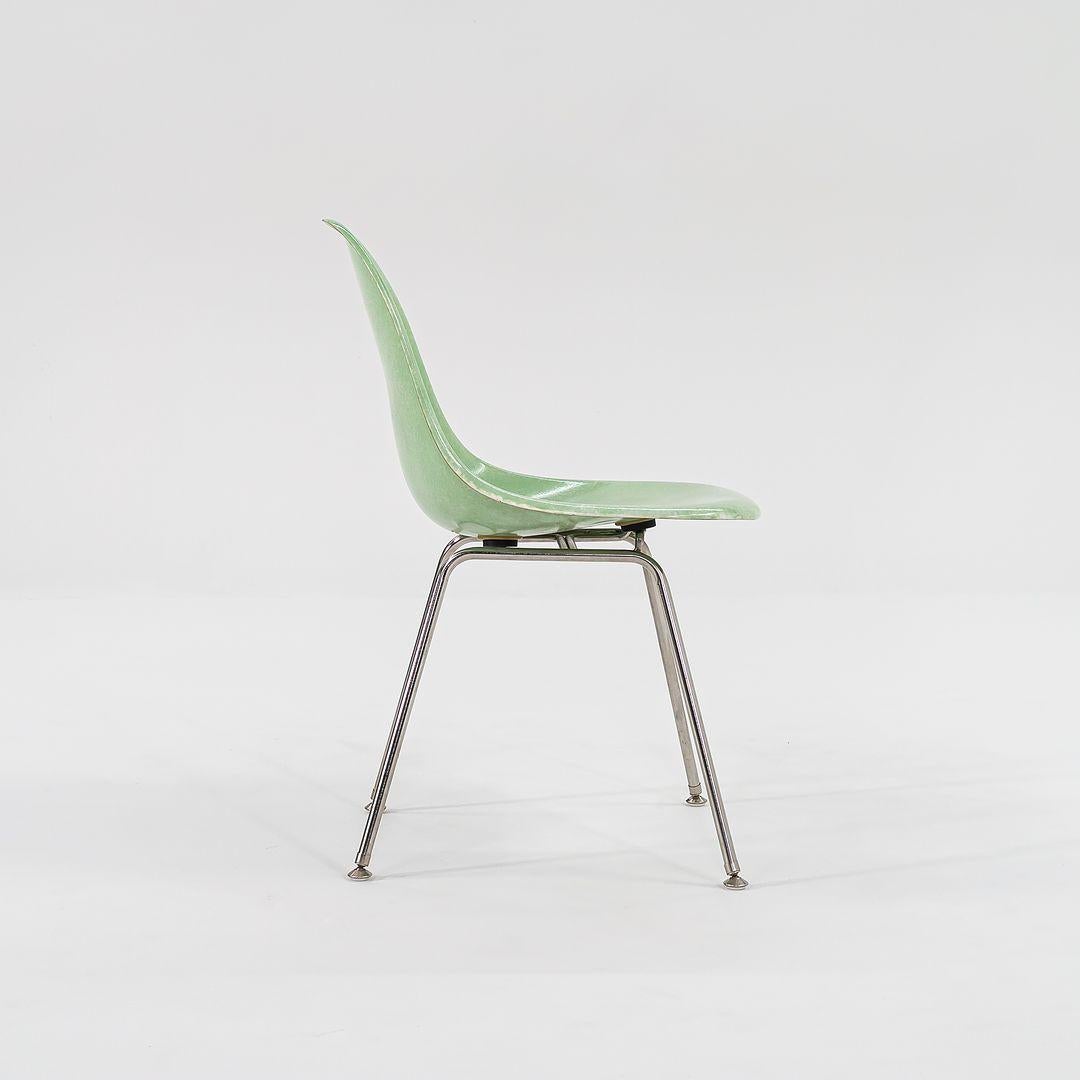 Steel 2010s Set of Four Eames Modernica Fiberglass Side Chairs H Base in Light Green