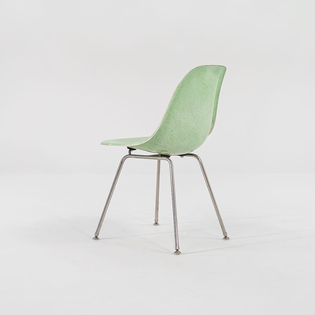 2010s Set of Four Eames Modernica Fiberglass Side Chairs H Base in Light Green 1