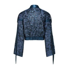2010s Siah Howard Blue Faux-Denim and Leather Beaded Bomber Jacket
