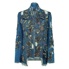 2010s Siah Howard Couture Elongated Denim Jacket Beadwork
