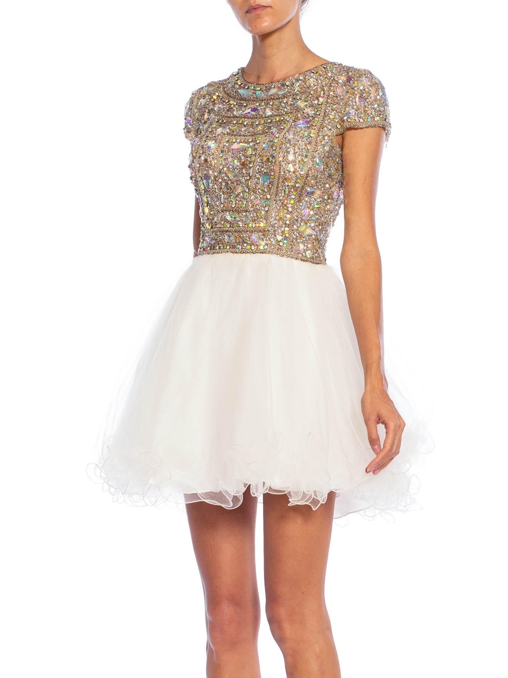 2010S Silver & White Beaded Tulle Cocktail Dress For Sale 3