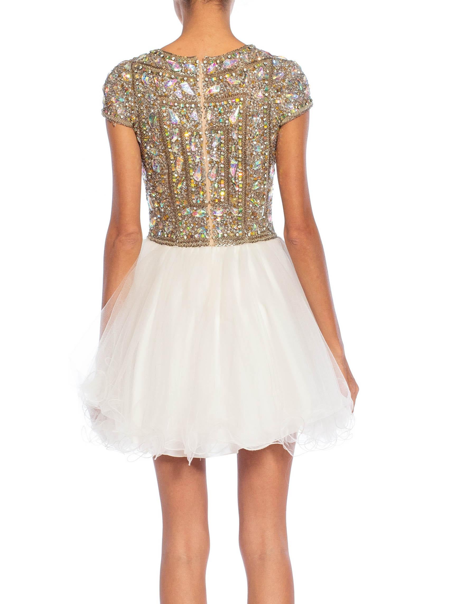 2010S Silver & White Beaded Tulle Cocktail Dress For Sale 4