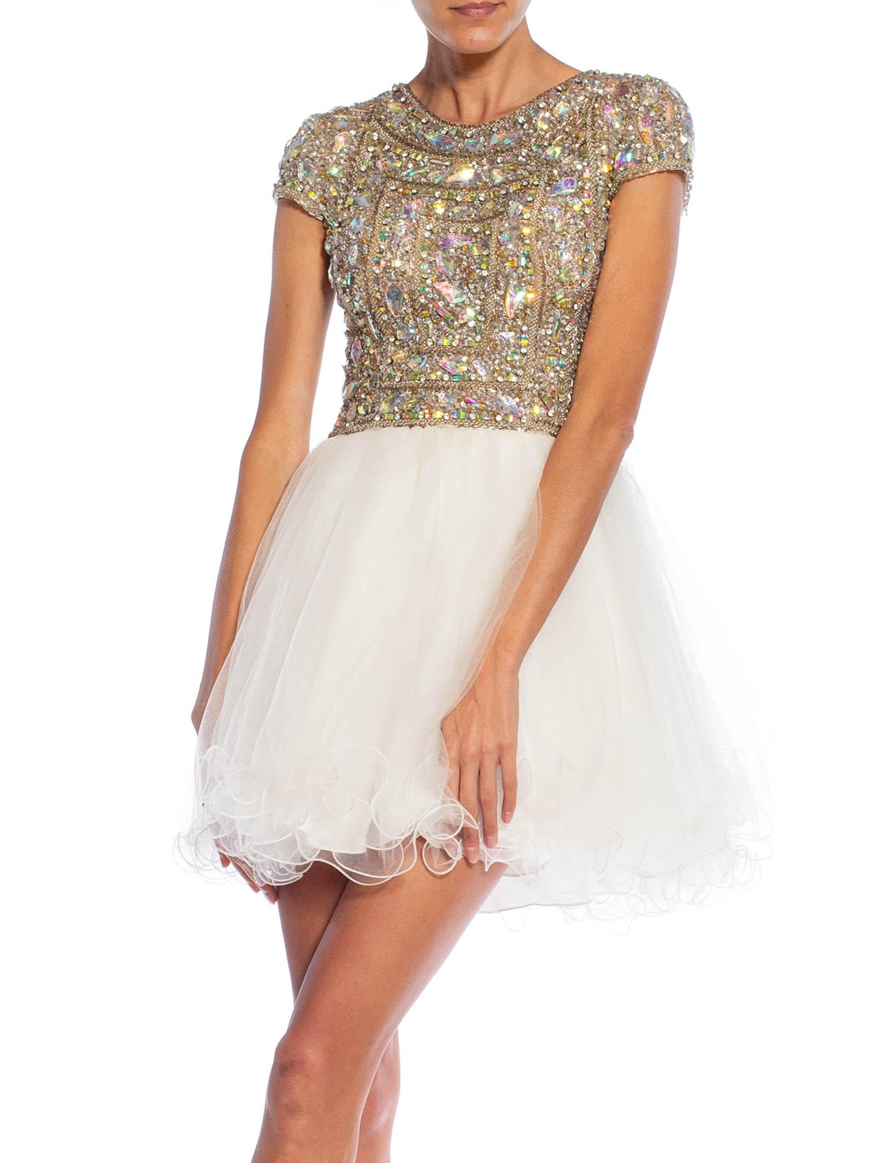 2010S Silver & White Beaded Tulle Cocktail Dress For Sale 5