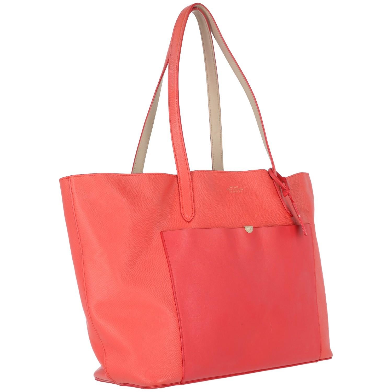 Women's 2010s Smythson Red Crossgrain Leather Tote Bag