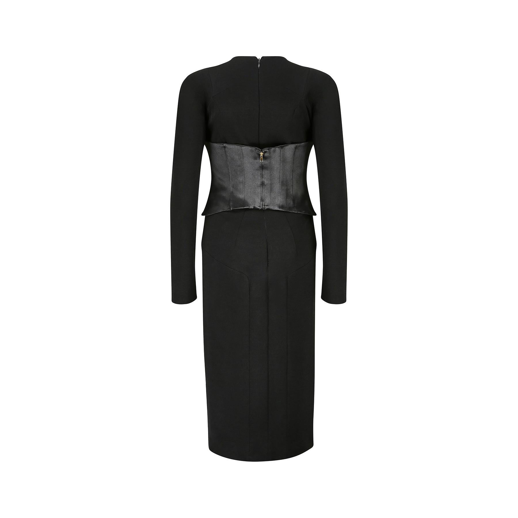 2011 Tom Ford Black Jersey Wool and Satin Corset Dress In New Condition For Sale In London, GB
