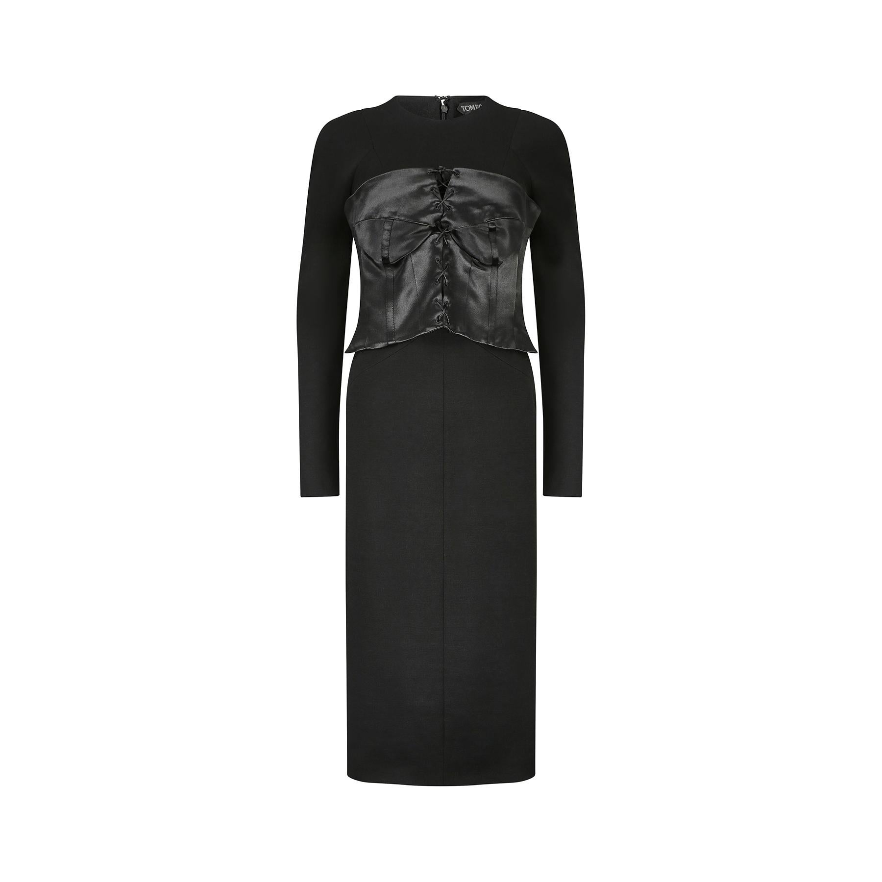 Women's 2011 Tom Ford Black Jersey Wool and Satin Corset Dress For Sale