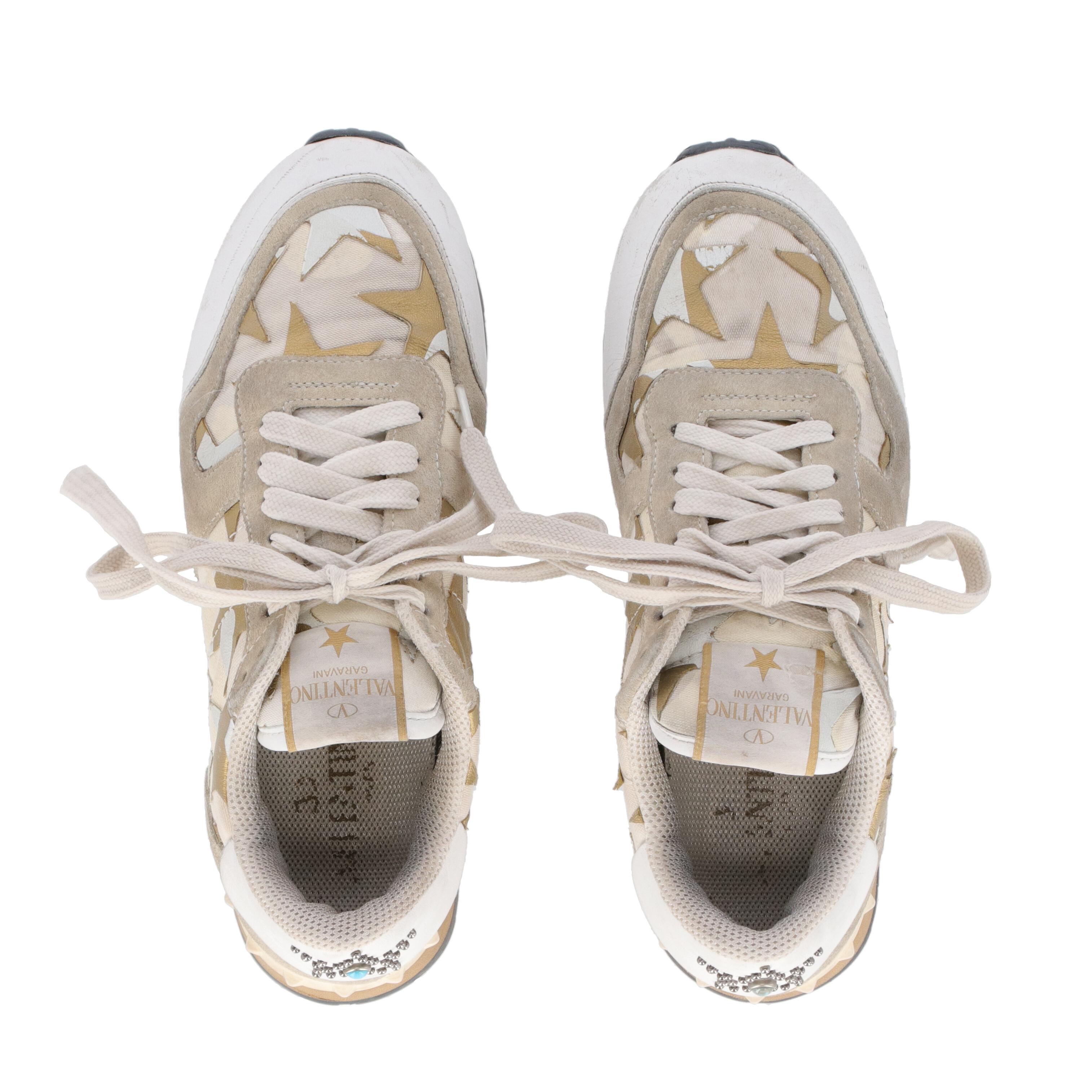 Beige 2010s Valentino Camouflage Rockrunner Sneakers For Sale