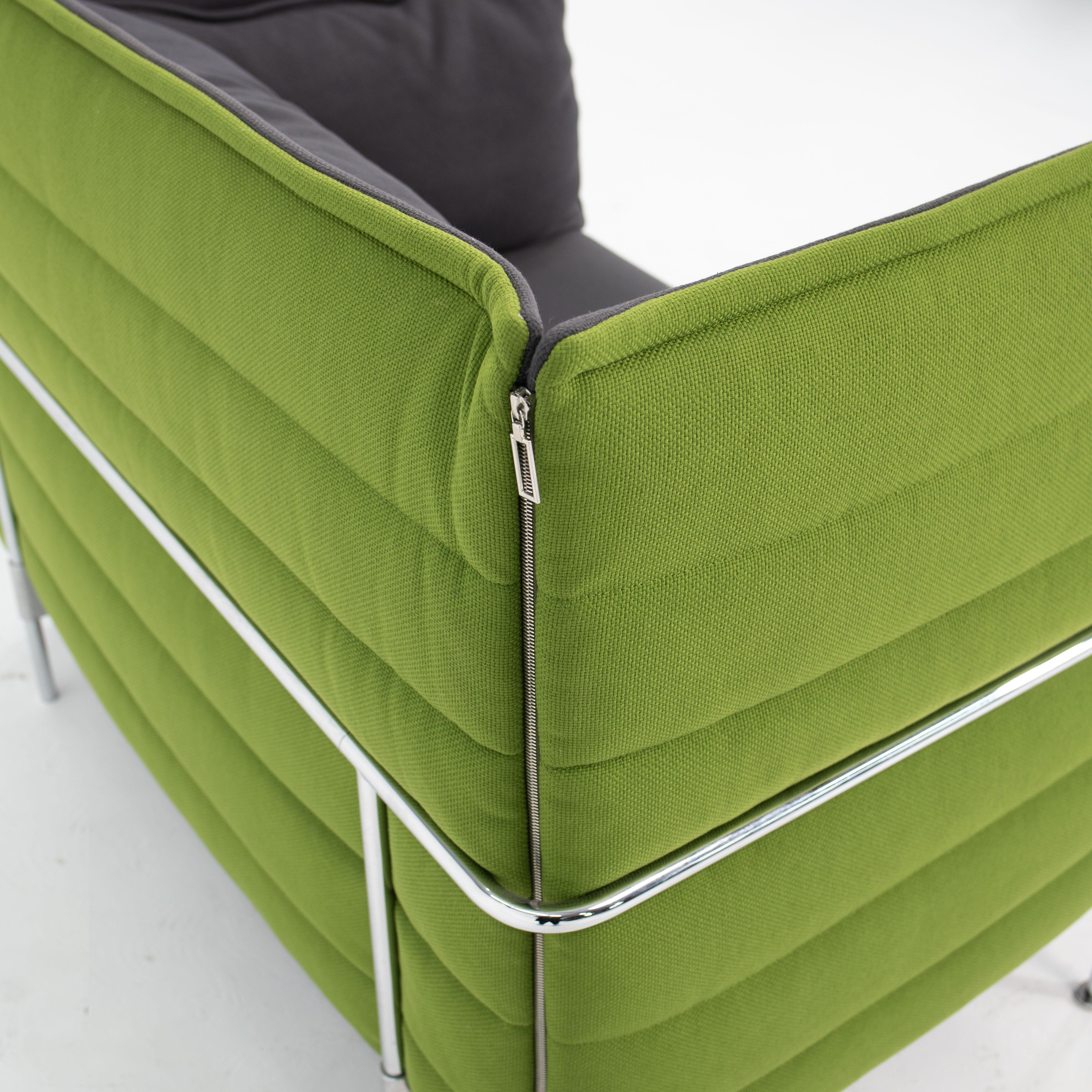 This is a Vitra Alcove love seat in green and gray fabric, designed by Erwan and Ronan Bouroullec, produced by Vitra. Production of this line started on 2006 and was meant to provide a 