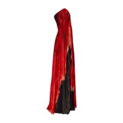 2011 Alexander McQueen Red Abstract Rose Print Chiffon Corset Gown