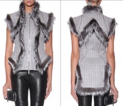 2011 Alexander McQueen Silver Tweed Vest Frock Coat with Fox Fur Italian 42
