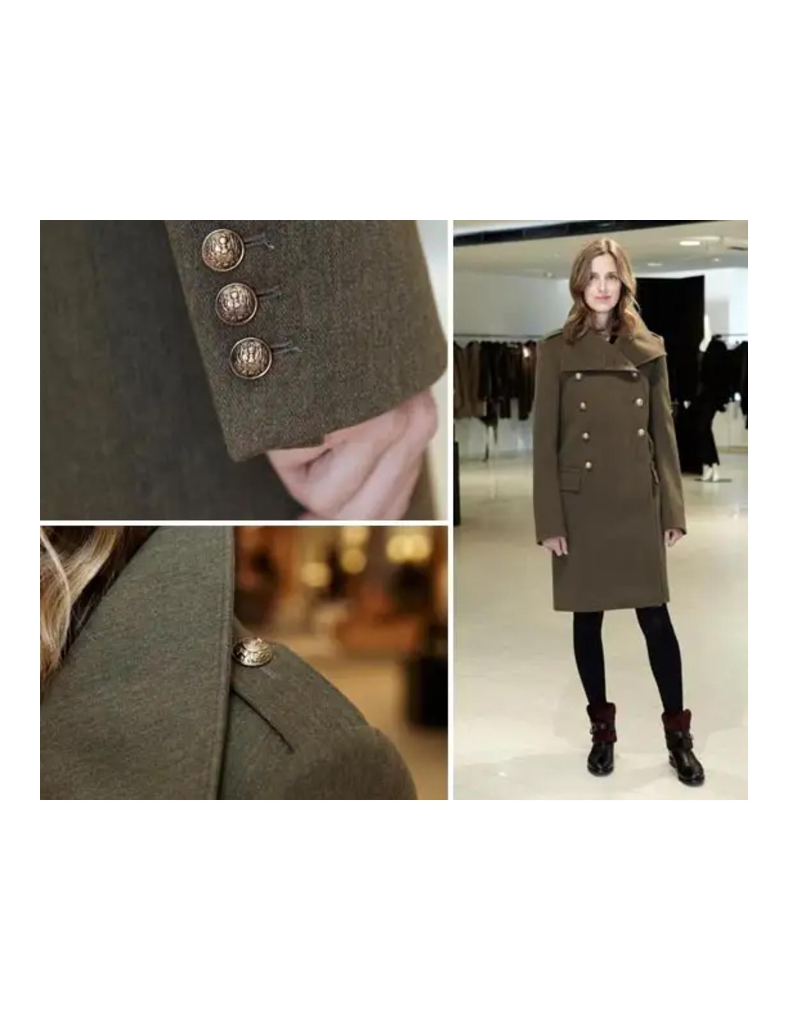 2011 BALMAIN olive green melton wool long military coat - new with tags For Sale 11