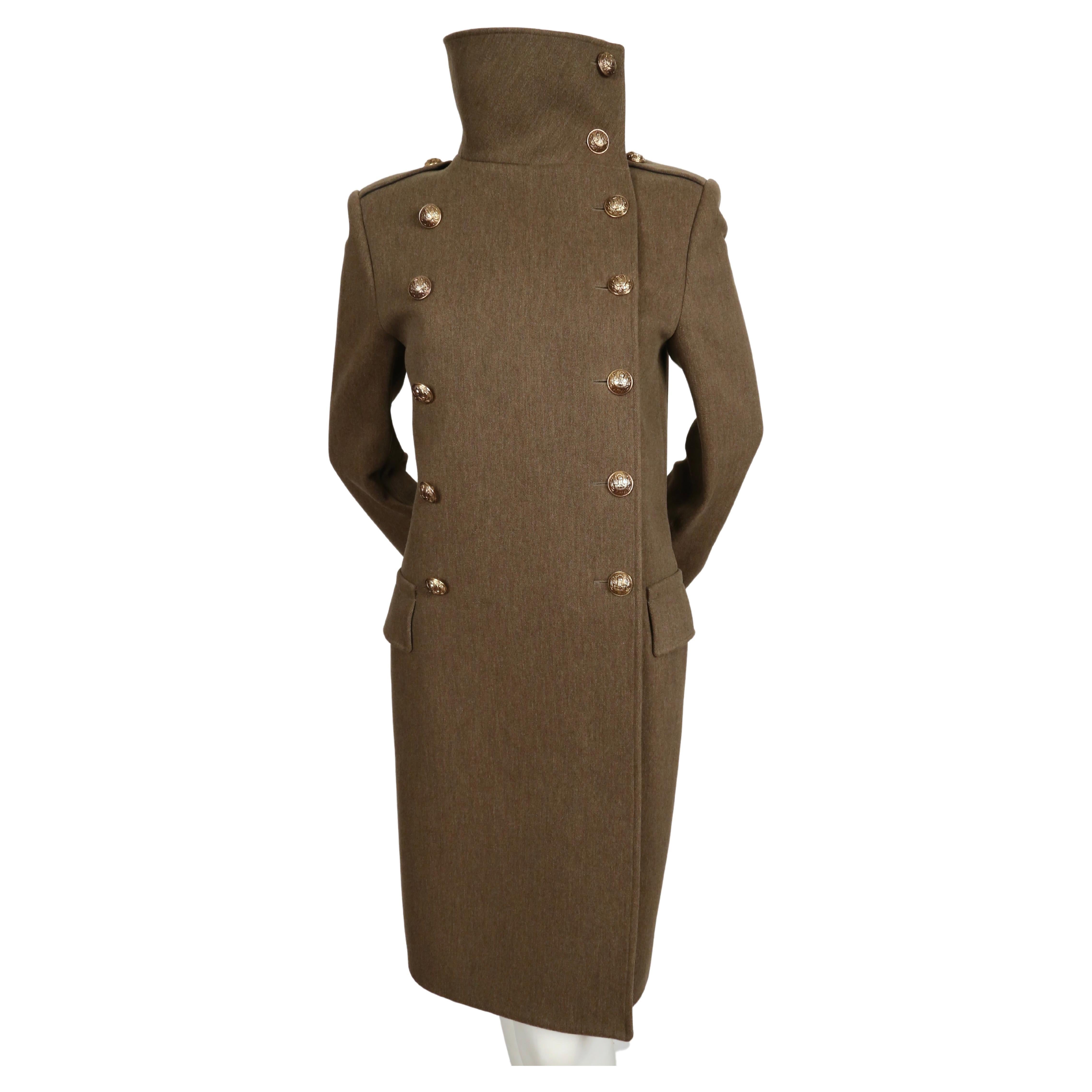 2011 BALMAIN olive green melton wool long military coat - new with tags In New Condition For Sale In San Fransisco, CA