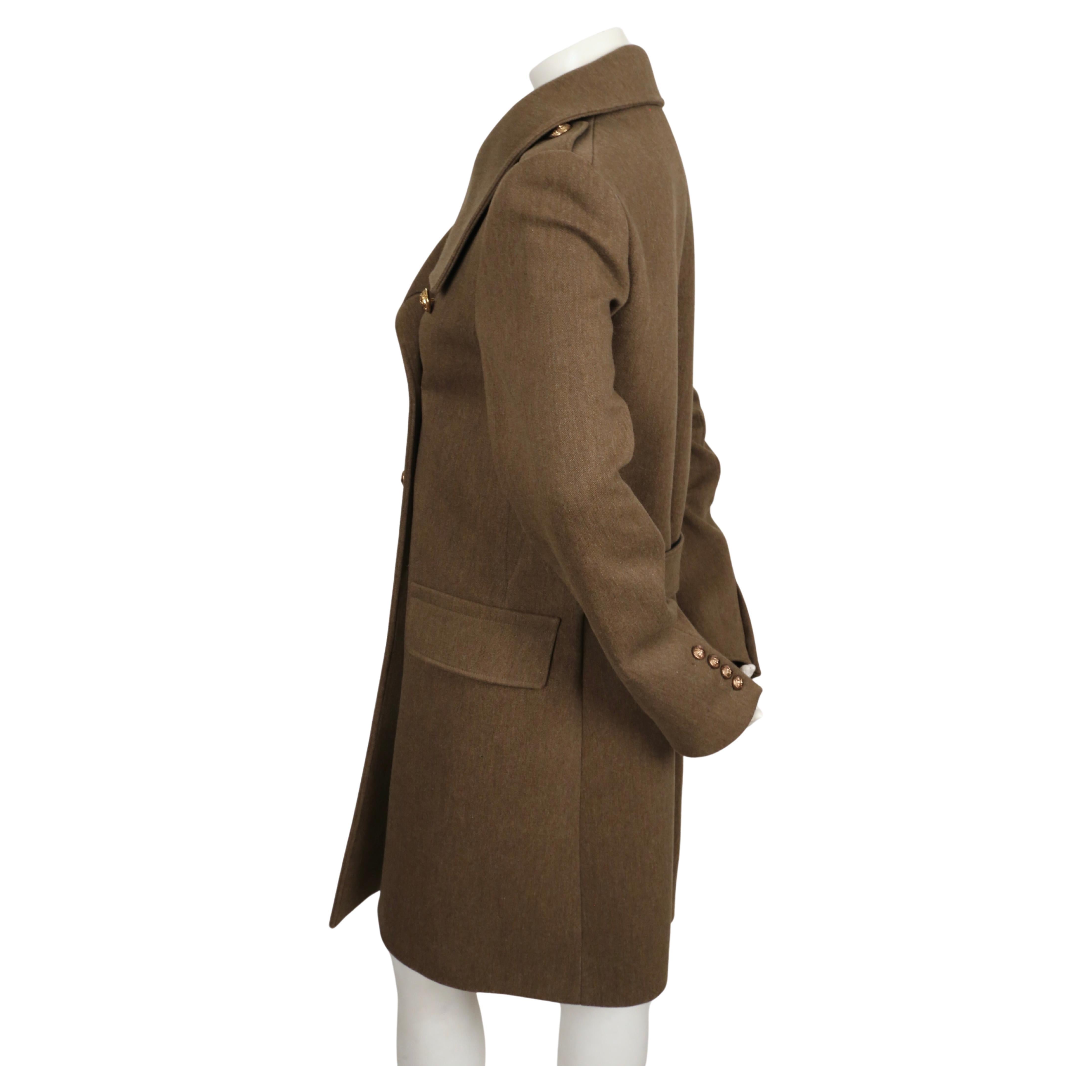 Women's or Men's 2011 BALMAIN olive green melton wool long military coat - new with tags For Sale