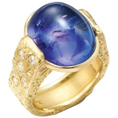 Susan Lister Locke 20.11 Carat Cabochon Tanzanite in 18K Gold Band with Diamonds