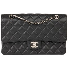 2011 Chanel Black Quilted Caviar Leather Classic Medium Double Flap Bag 
