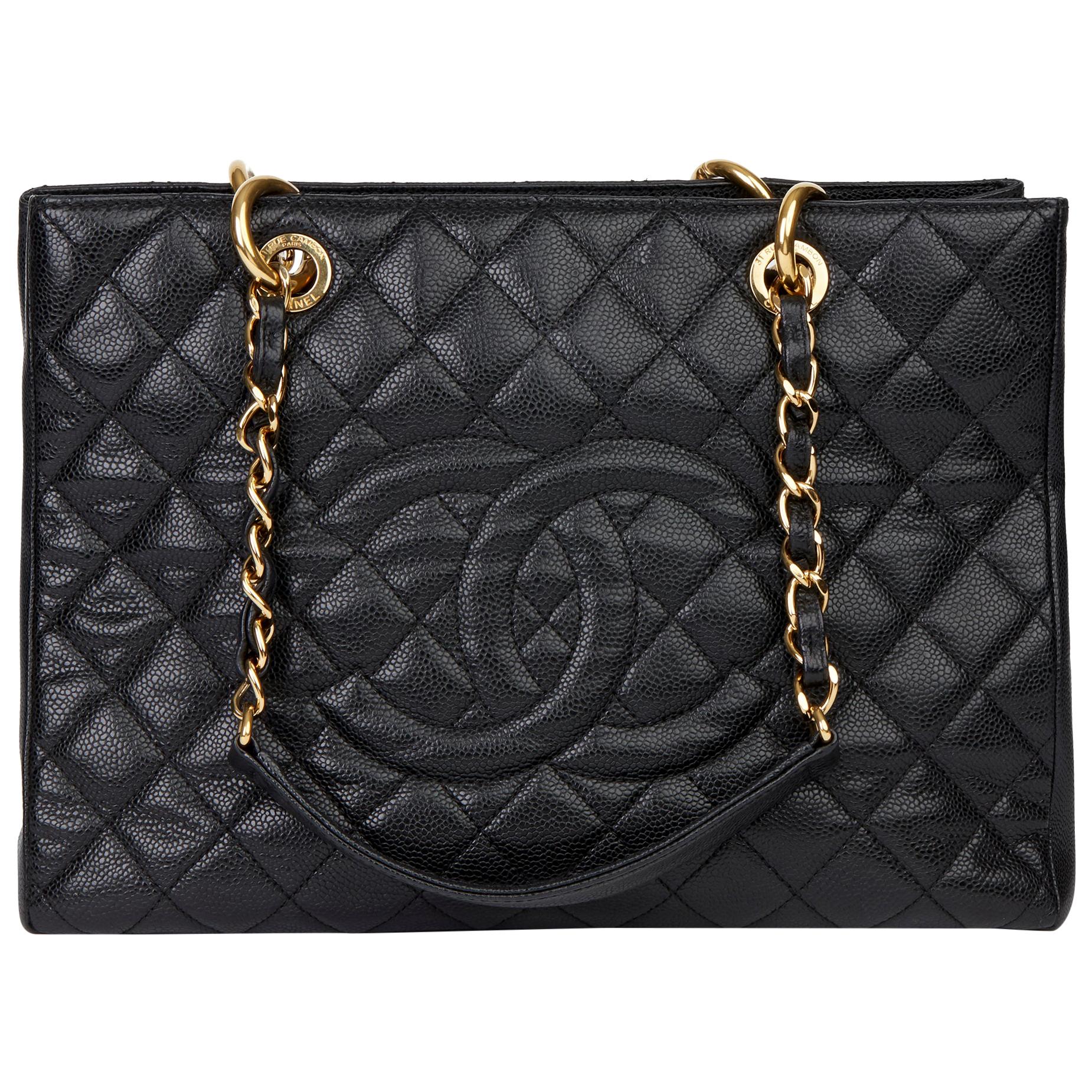 2011 Chanel Black Quilted Caviar Leather Grand Shopping Tote GST