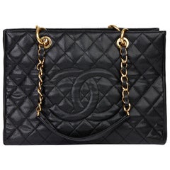 Used 2011 Chanel Black Quilted Caviar Leather Grand Shopping Tote GST