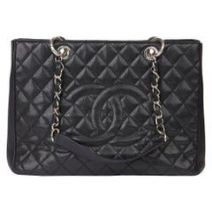 Used 2011 Chanel Black Quilted Caviar Leather Grand Shopping Tote GST
