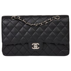 2011 Chanel Black Quilted Caviar Leather Medium Classic Double Flap Bag 