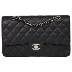 2011 Chanel Black Quilted Caviar Leather Medium Classic Double Flap Bag