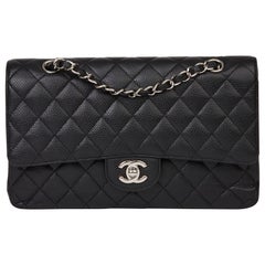 2011 Chanel Schwarz Gesteppt Kaviar Leder Medium Classic Double Flap Tasche