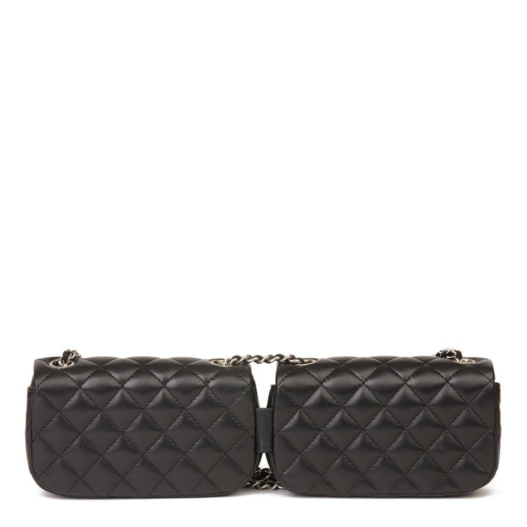 CAMERA BAG 18 IN BLACK QUILTED LAMBSKIN DOUBLE C GOLD COIN