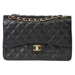 2011 Chanel Black Quilted Lambskin Jumbo Classic Double Flap Bag