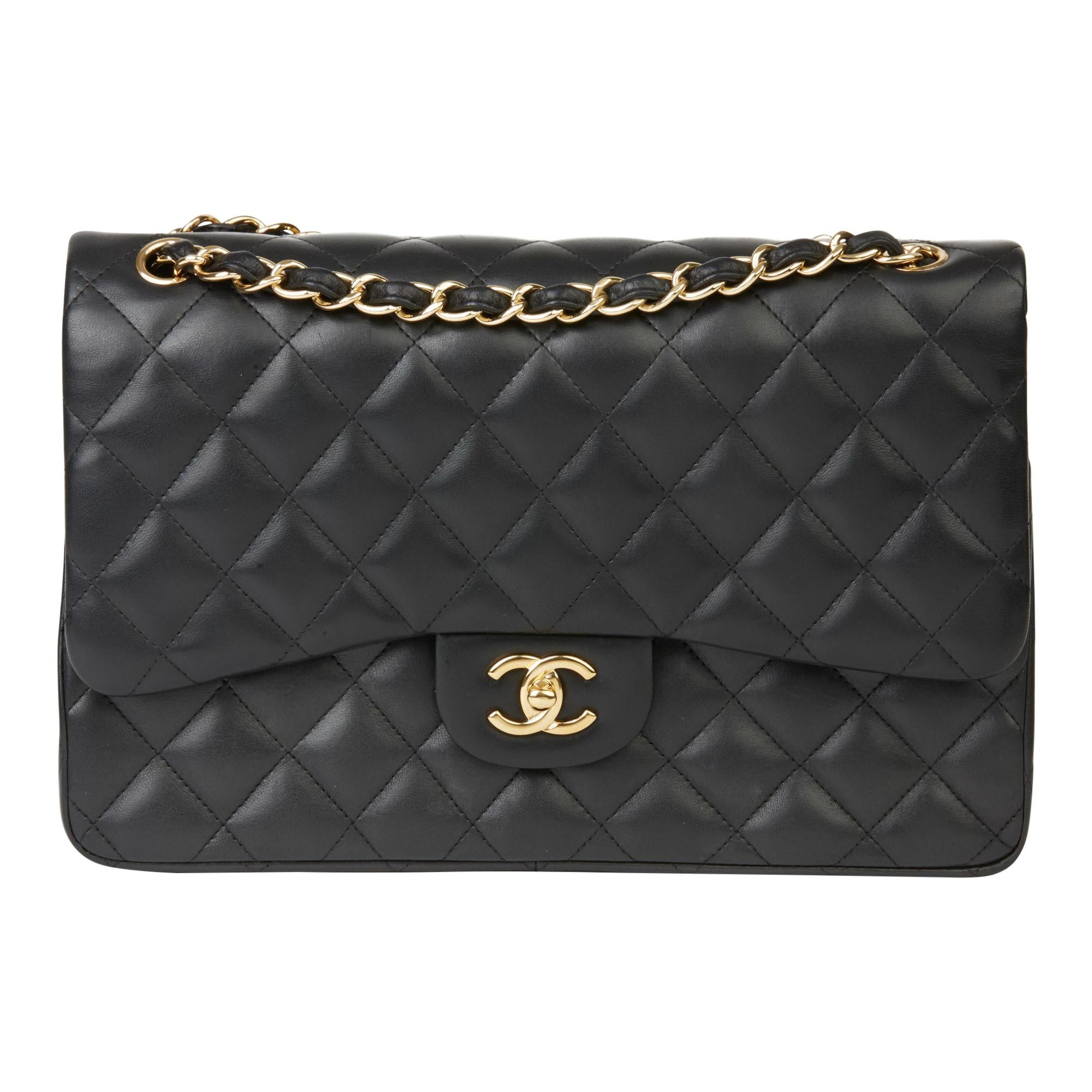 2011 Chanel Black Quilted Lambskin Jumbo Classic Double Flap