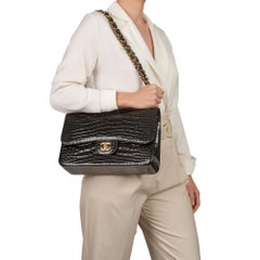2011 Chanel Black Shiny Alligator Leather Jumbo Classic Double Flap Bag