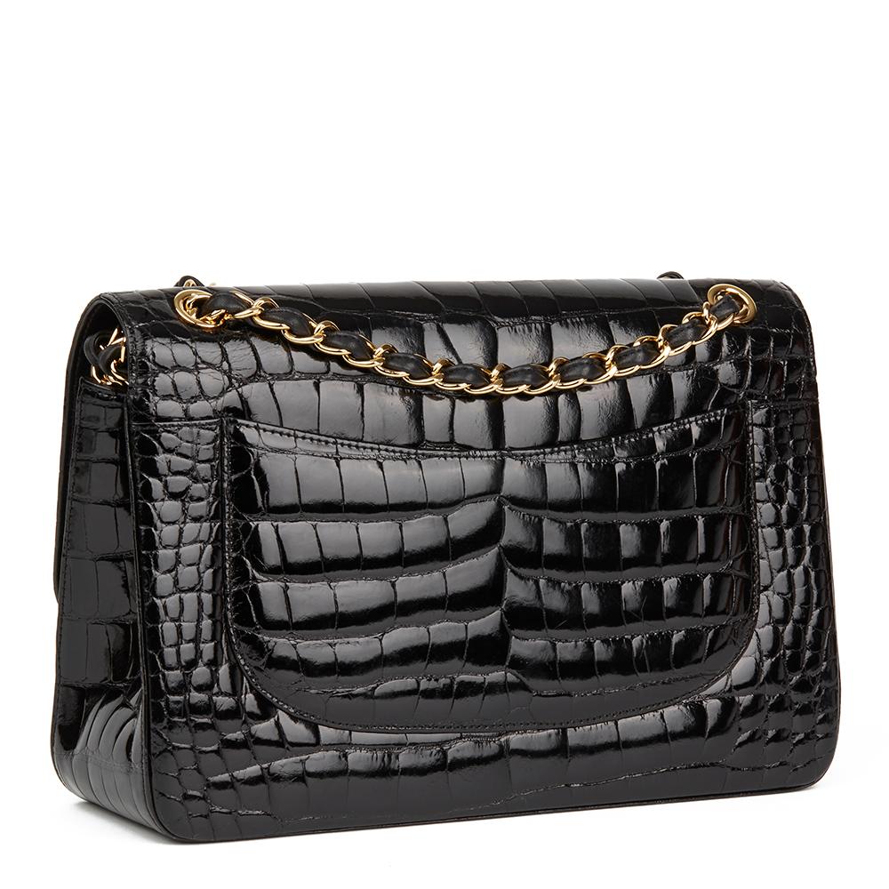 2011 Chanel Black Shiny Alligator Leather Jumbo Classic Double Flap Bag 1