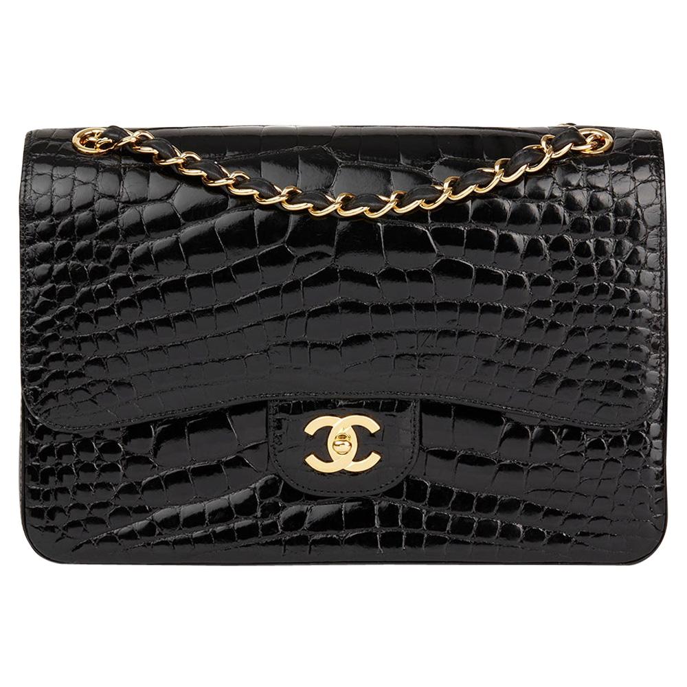 2011 Chanel Black Shiny Alligator Leather Jumbo Classic Double Flap Bag