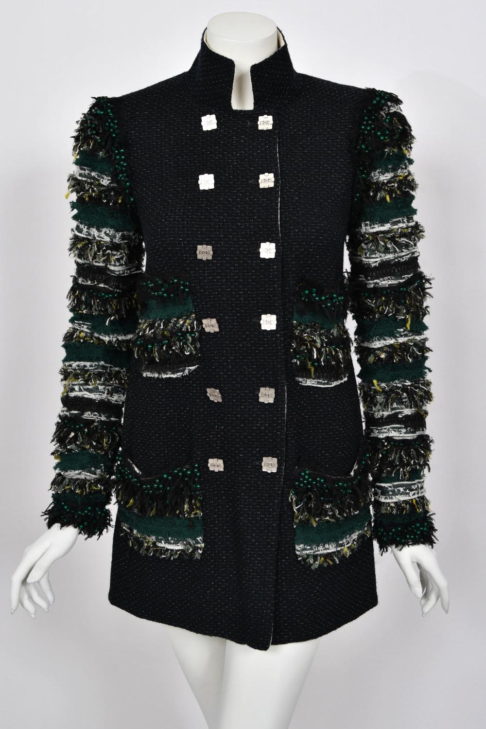 2011 Chanel by Karl Lagerfeld Runway Campaign Beaded Wool Double-Breasted Jacket For Sale 2