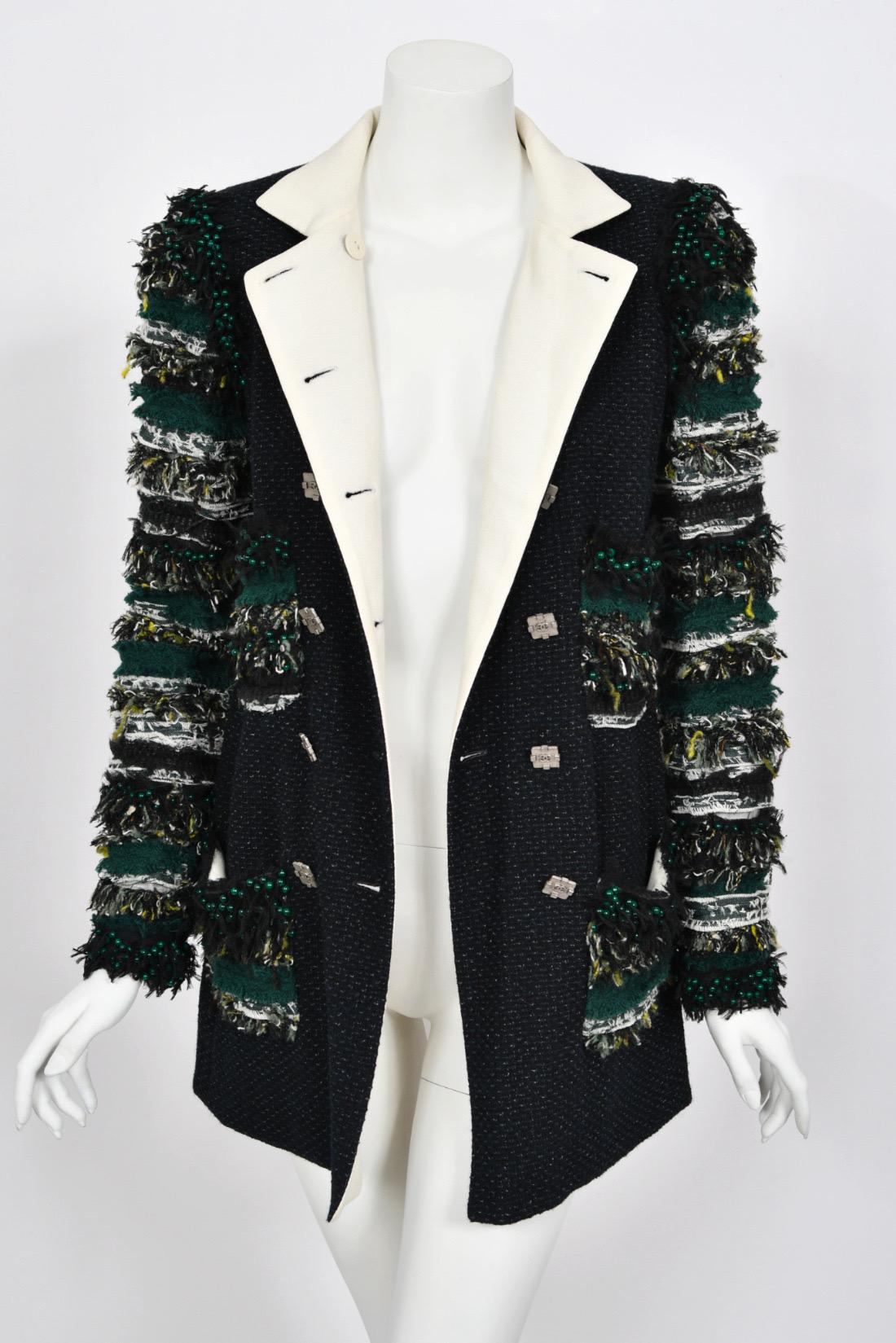 2011 Chanel by Karl Lagerfeld Runway Campaign Beaded Wool Double-Breasted Jacket For Sale 3