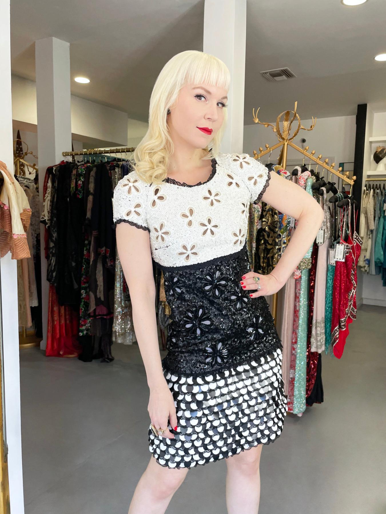 2011 Chanel by Karl Lagerfeld Runway Sample Black & White Beaded Sequin Dress For Sale 11